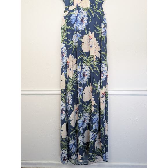 Anthropologie d.RA Maxi Dress Santorini Floral Tropical Boho Blue Cream Size L - Picture 6 of 13